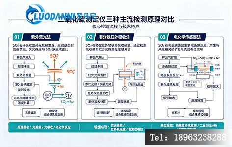 二氧化硫测定仪三种主流检测原理对比示意图