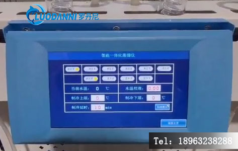 智能一体化蒸馏仪触摸屏操作界面与蒸馏流程示意图