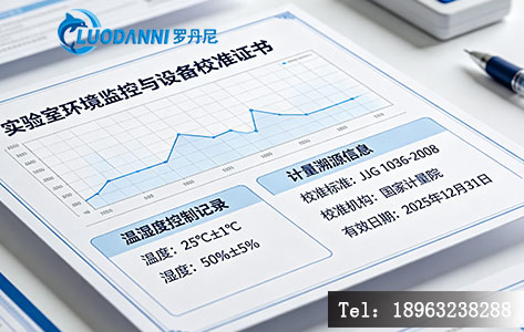 文章图片电话logo35实验室环境监控与设备校准证书样本图,强调温湿度控制与计量溯源的重要性