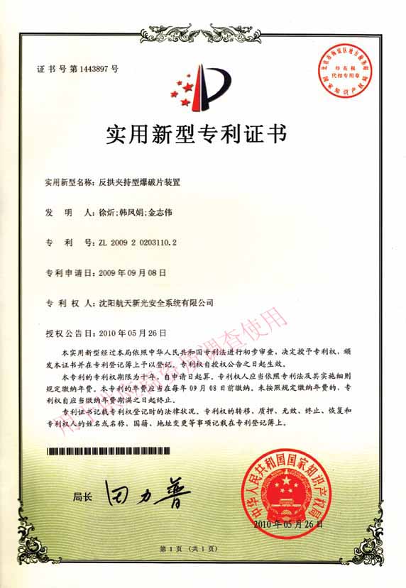 专利-反拱夹持型爆破片装置