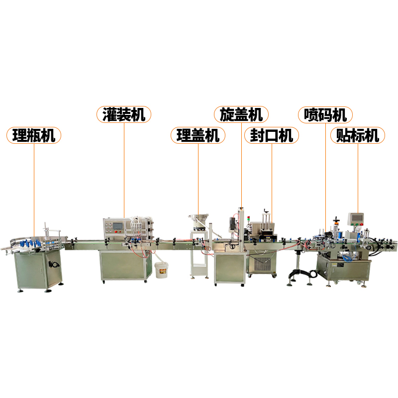 3.5L six-head magnetic pump filling machine + bottle unscrambler + cap unscrambler + capping machine