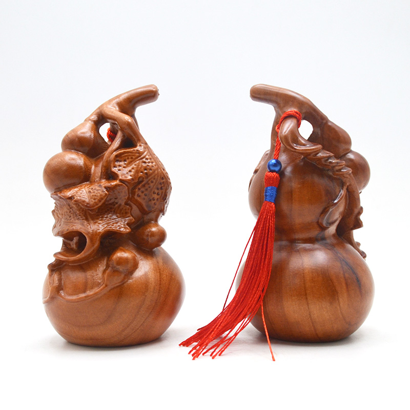 桃木一体雕刻多子多福小葫芦