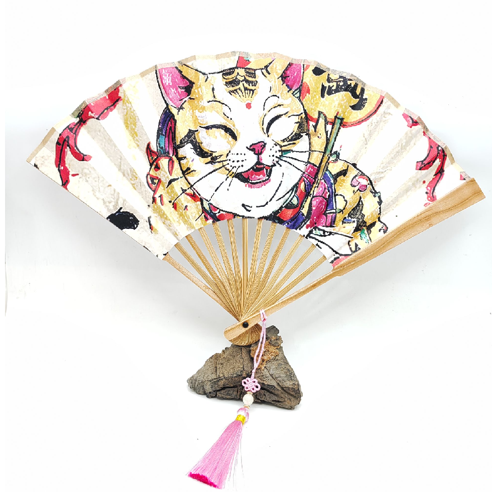 泰山桃木王出品的和风招财猫折扇