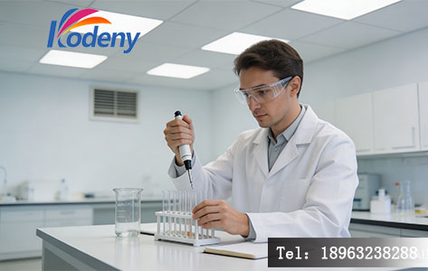 实验室环境整洁明亮,研究人员正在安心做实验的场景图,背景隐约可见通风口。