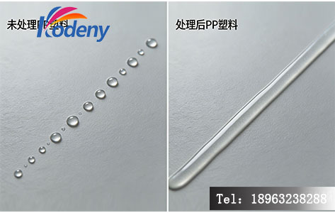 未处理表面:达因笔液收缩成珠状,表面能不足;处理后表面:液线连续均匀,表面能达标