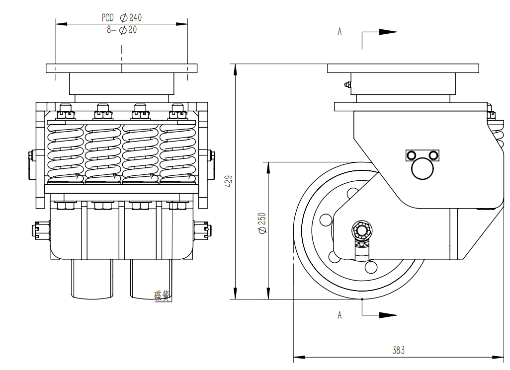 omni-directional mechanical shock-absorbing wheels drawing