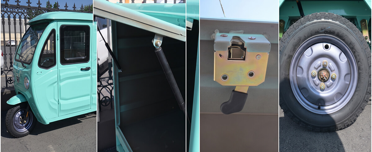 1500w-electric-courier-cargo-tricycle-cabin-box-and-tire-details
