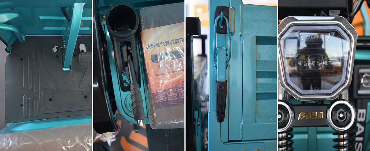 electric-cargo-tricycle-handbrake-side-latch-and-led-lamps