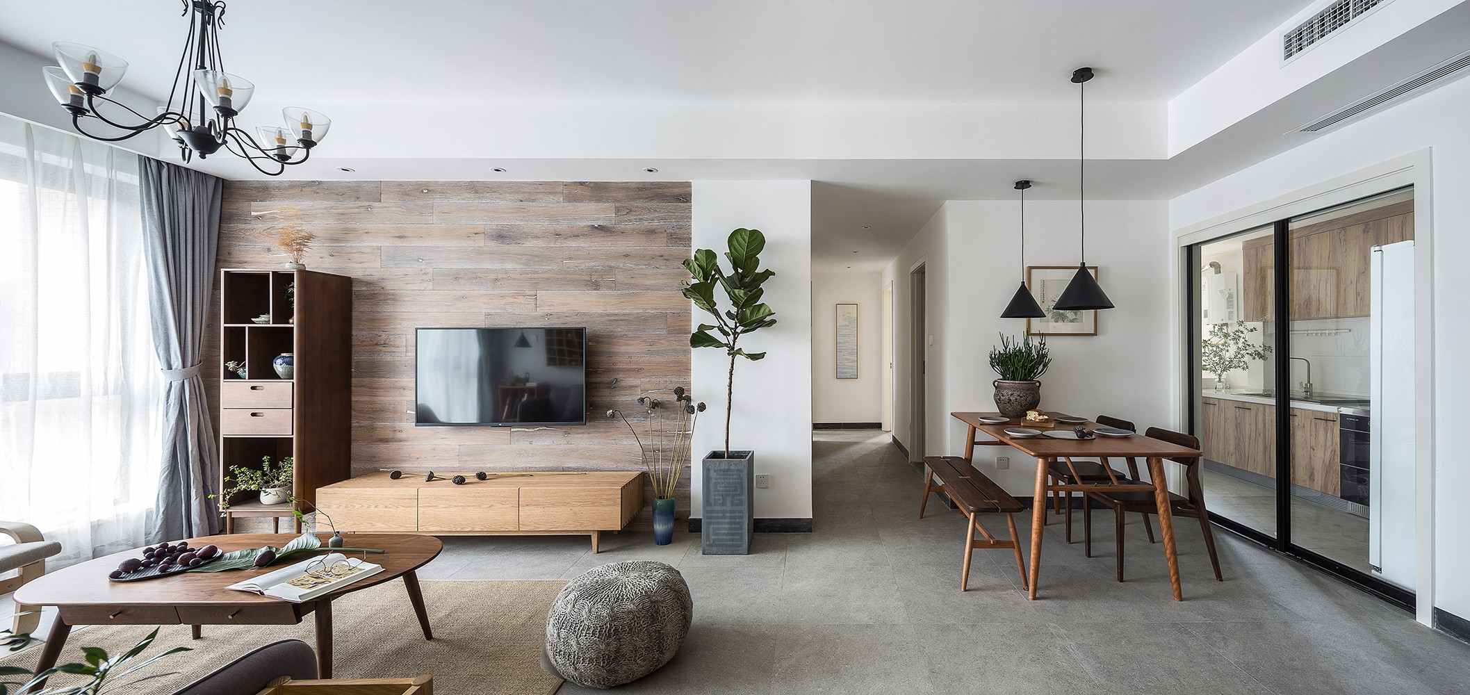 客厅实木家具系列 实木电视柜 实木背景墙 全白蜡木定制