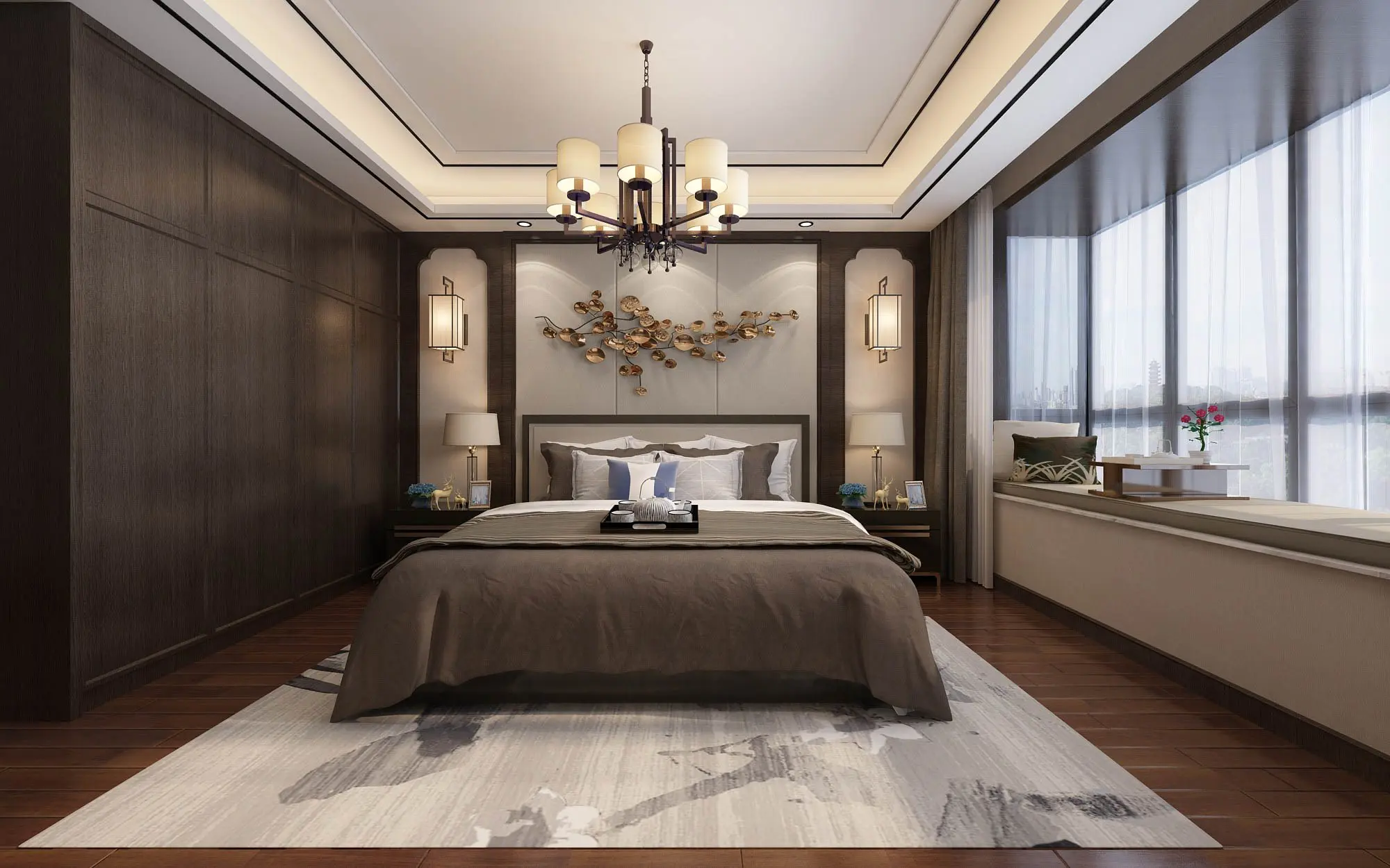 中式风格实木卧室系列 古典实木床头柜 中式实木双人床