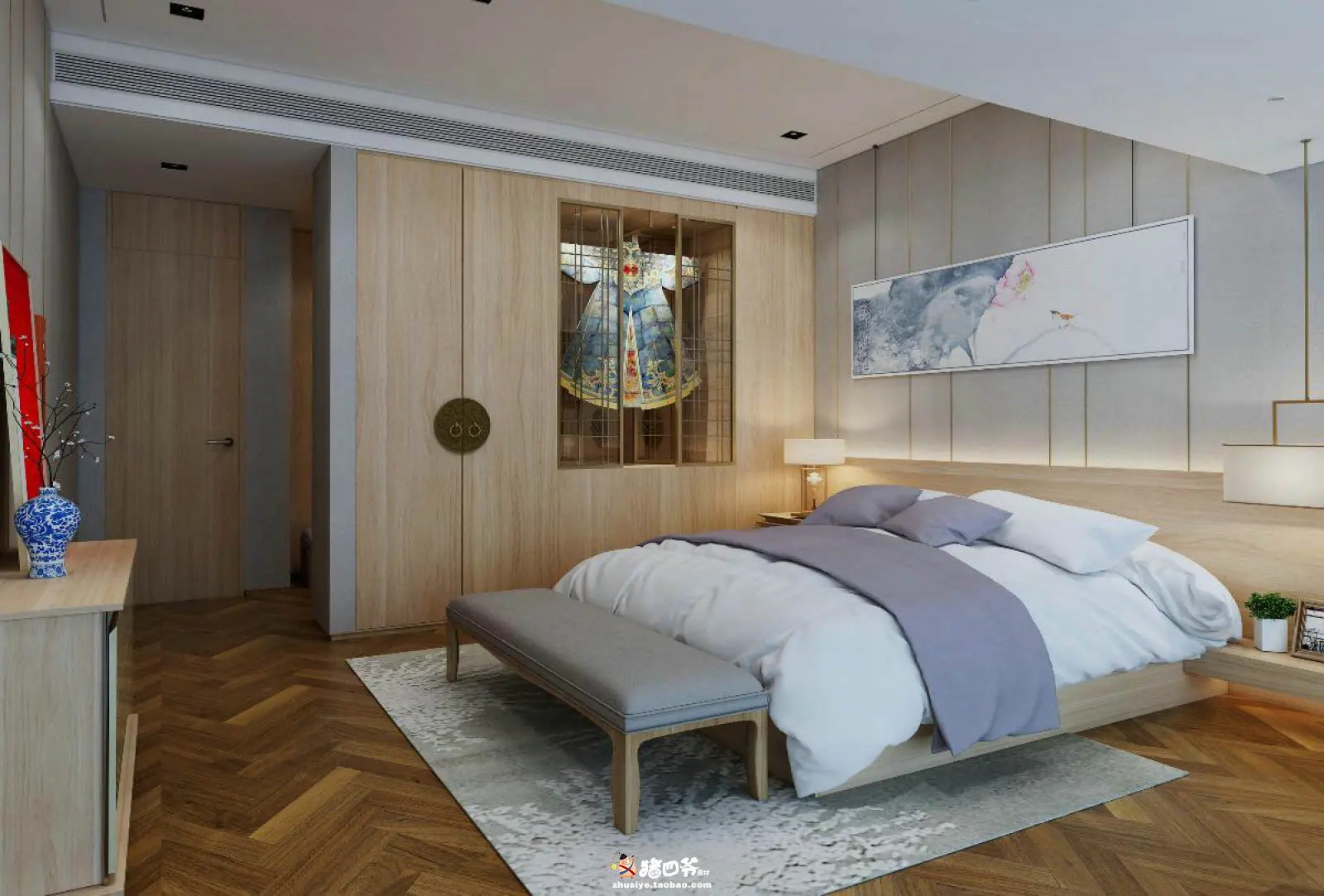 白蜡木实木家具卧室系列 原木色木门 实木展示柜 中式实木大床
