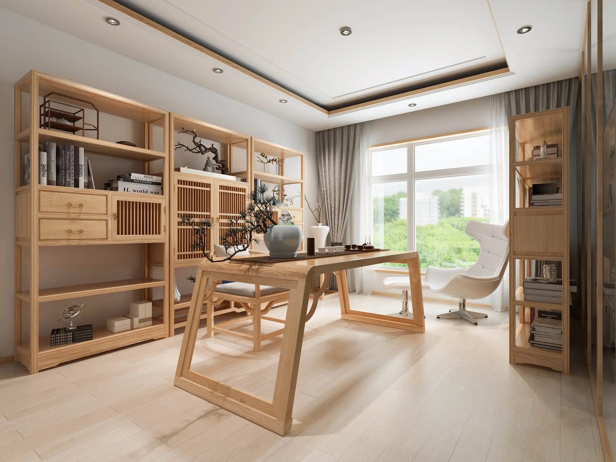中式高端实木家具书房定制 全红橡木实木家具展示 实木展示柜 中式实木桌椅
