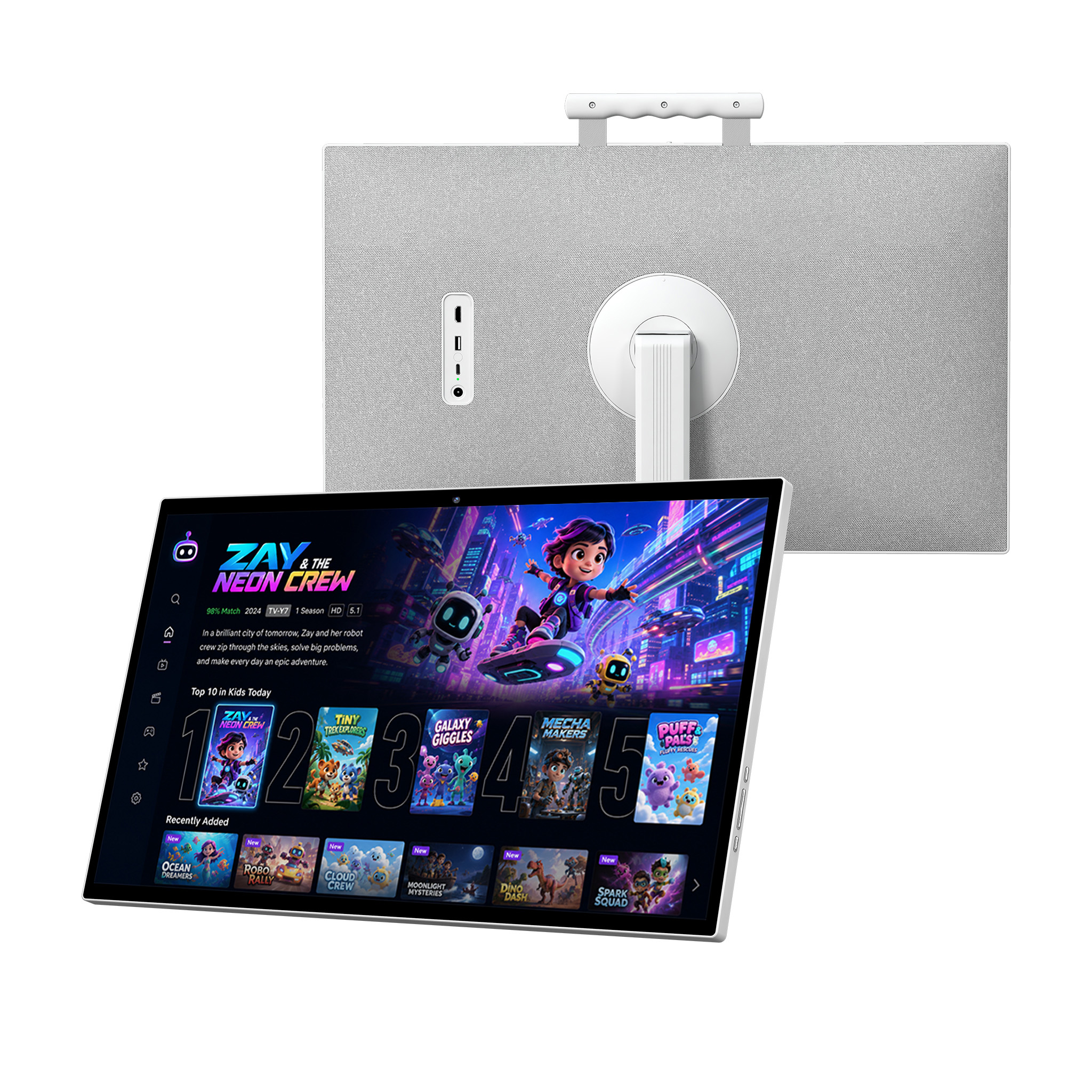 27-inch Portable Smart TV– Android 15, 6GB+128GB, Built-in 13MP Camera, 27,000mAh Battery
