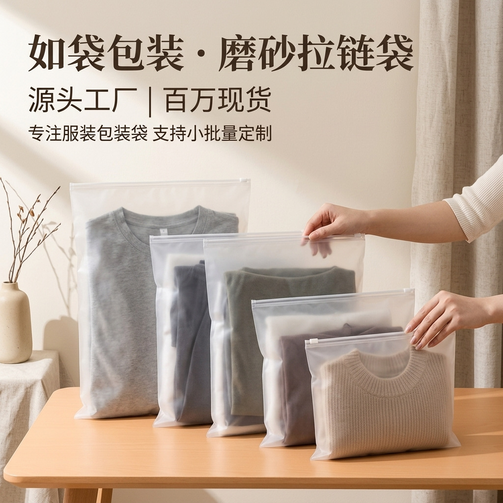 Custom Logo CPE Matte Clothing Zipper Bag, Small Batch Printed Matte Apparel Packaging Pouch