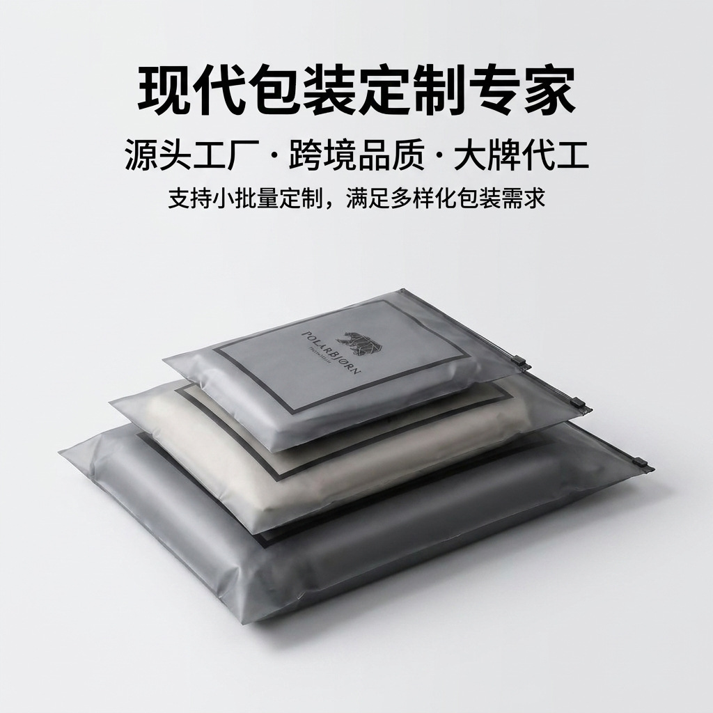 Matte Clothing Zipper Bag, PE Self-sealing Pouch, Custom Black Matte Plastic Packaging Bag for Underwear & Garments