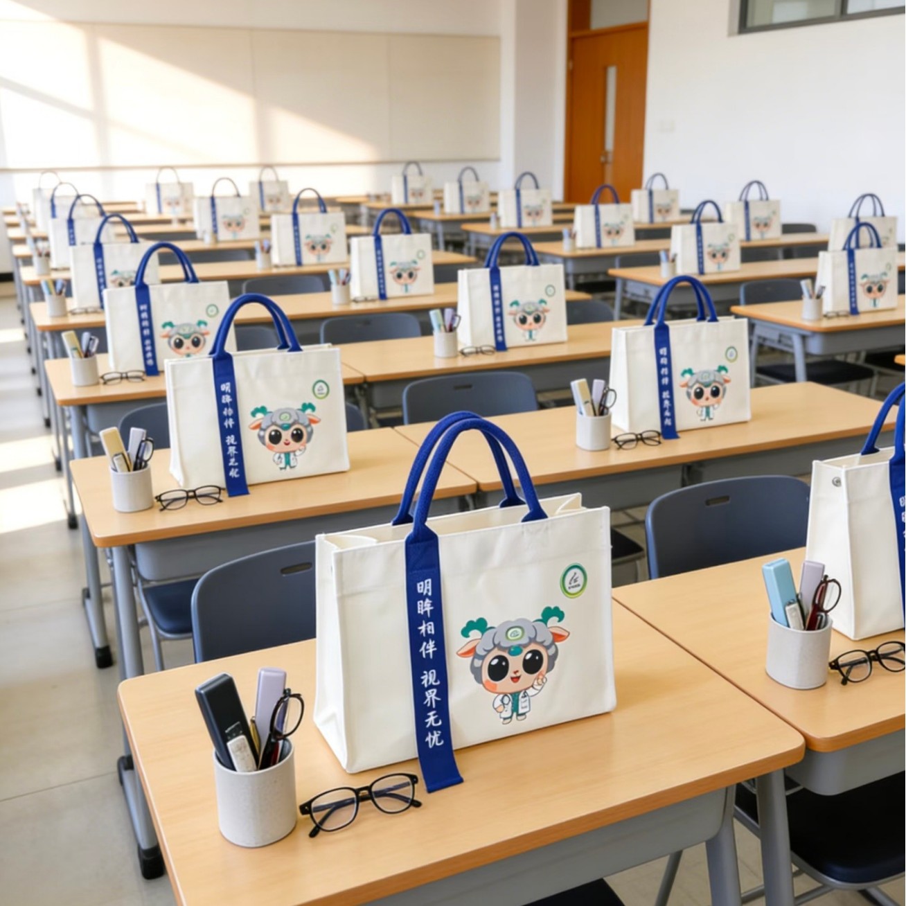Custom Printed High-End Ribbon Canvas Tote Bags, Laminated Advertising Gift Bags for University Campaign