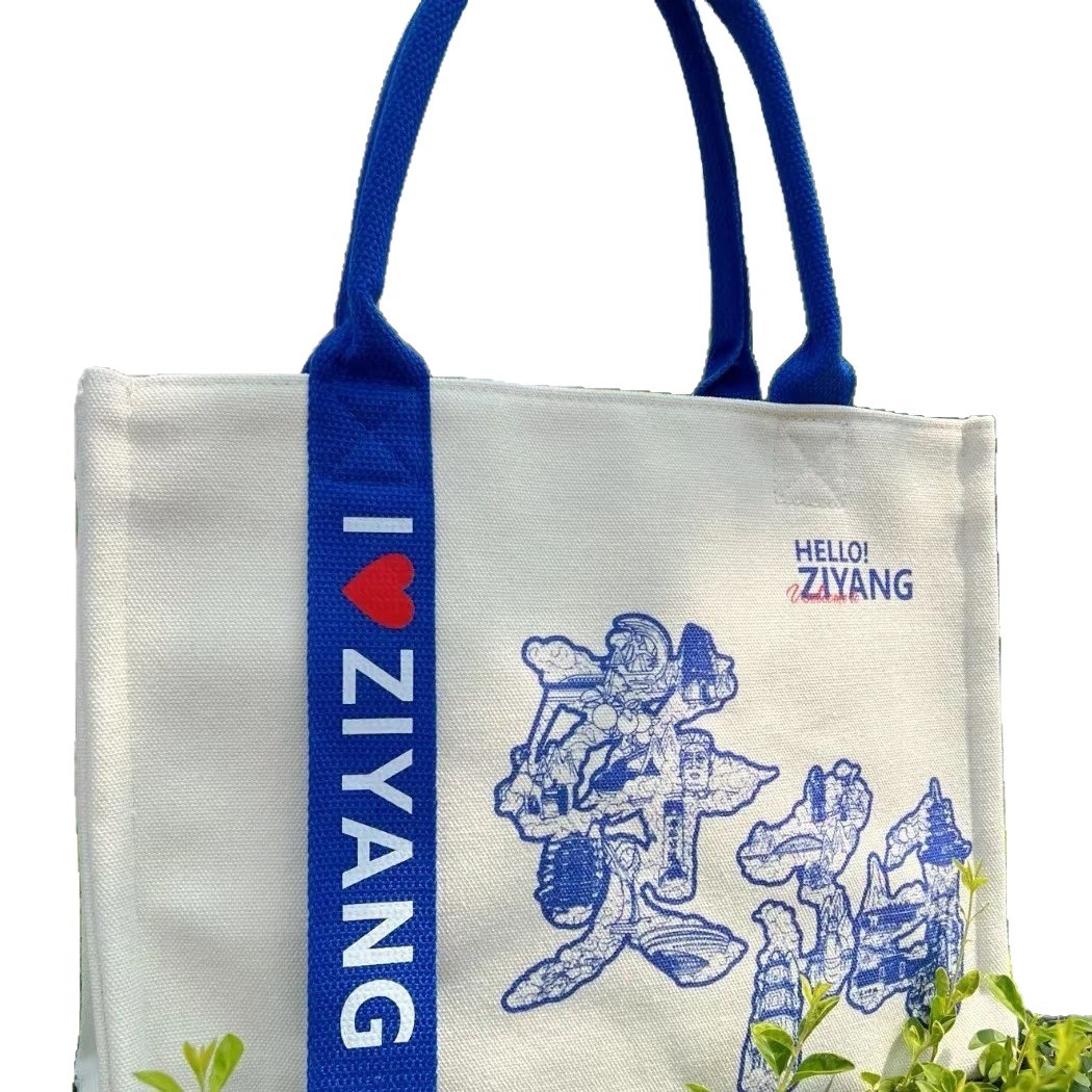 Custom Printed High-End Ribbon Canvas Tote Bags, Laminated Advertising Gift Bags for University Campaign