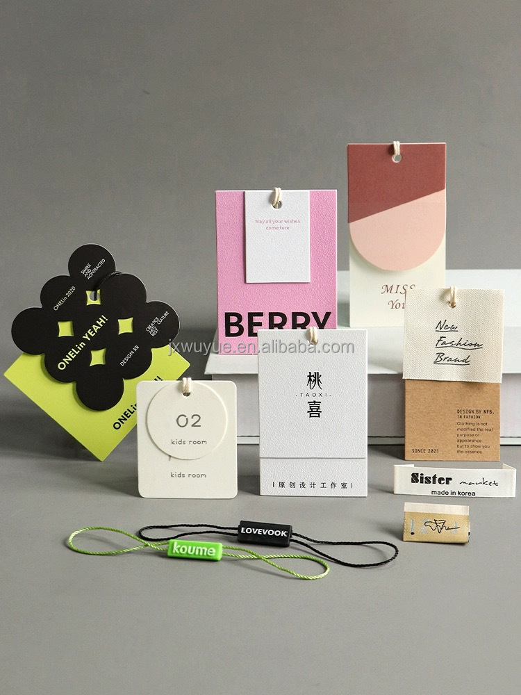 定制环保纸质吊牌，服装鞋包通用印刷标签Custom Eco-friendly Paper Hang Tags, Printed Labels for Garments, Footwear & Bags