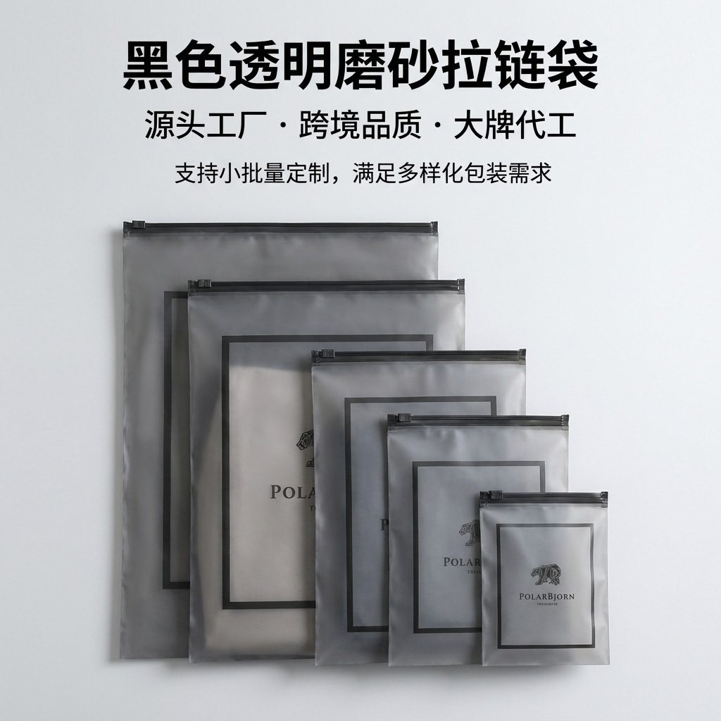 Matte Clothing Zipper Bag, PE Self-sealing Pouch, Custom Black Matte Plastic Packaging Bag for Underwear & Garments