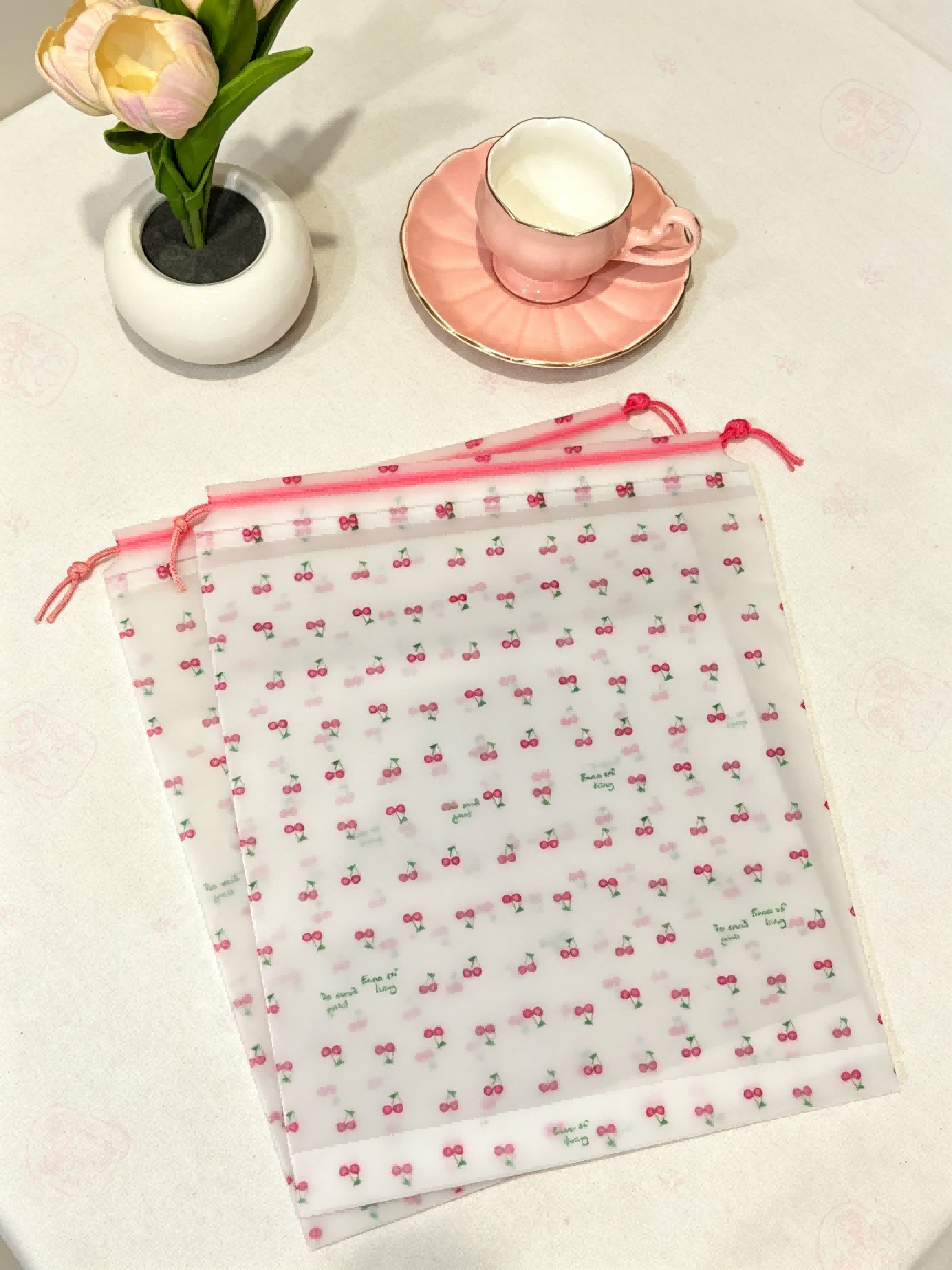 🍒樱桃磨砂束口袋Custom Cherry Printed Drawstring Pouch, Matte Storage Bag for Jewelry & Gifts