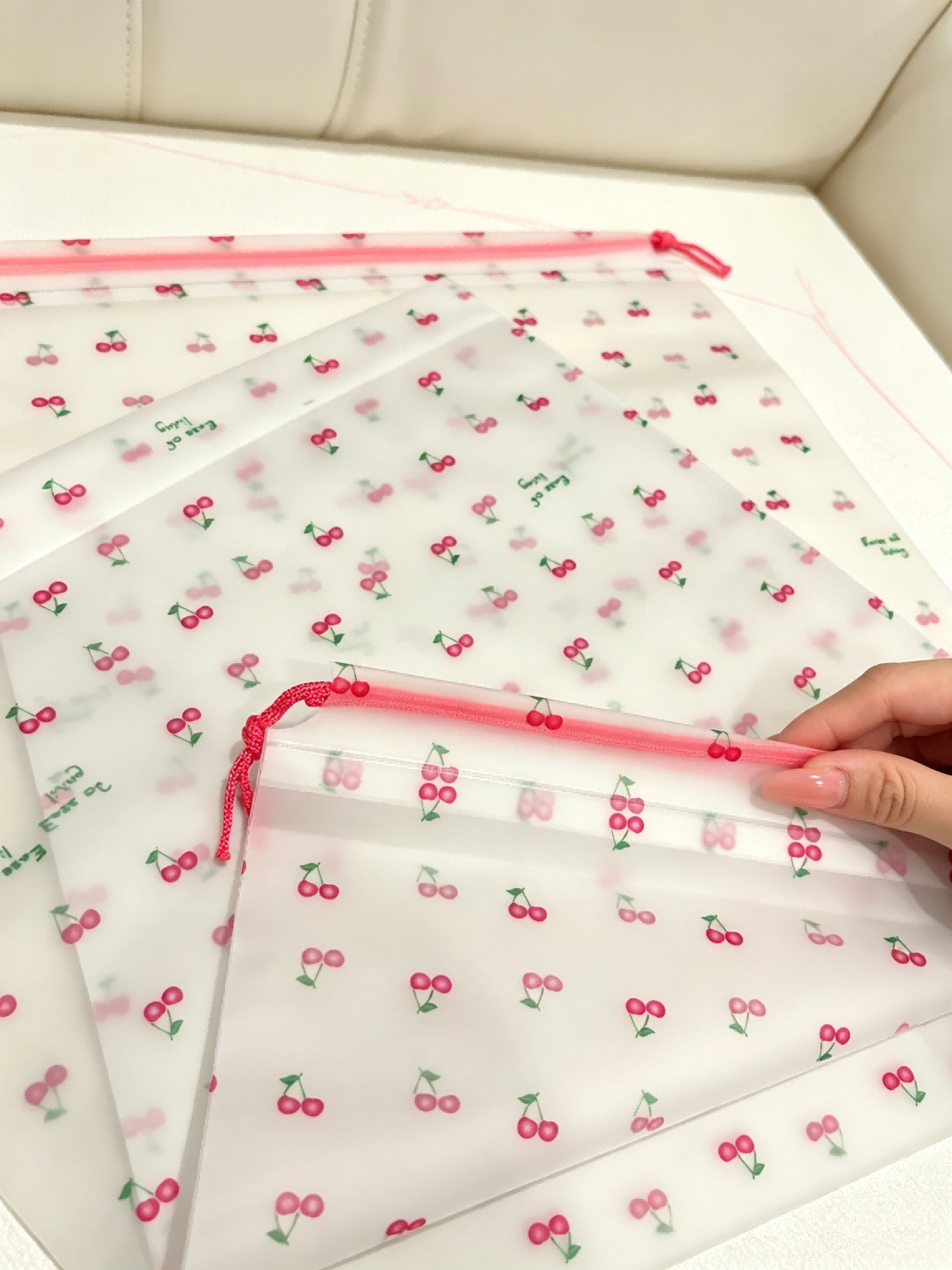 🍒樱桃磨砂束口袋Custom Cherry Printed Drawstring Pouch, Matte Storage Bag for Jewelry & Gifts