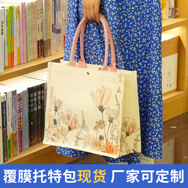 Custom Laminated Canvas Tote Bag, Premium 3D Chinese Style / Guochao Commute Handbag, Cross-border Supply