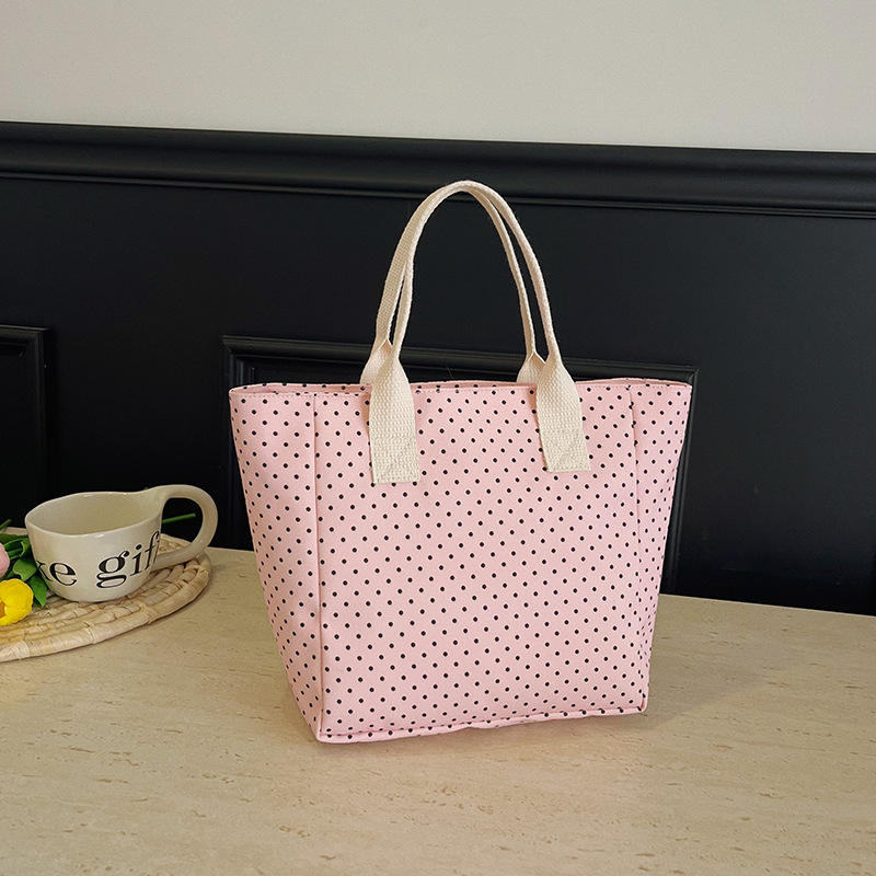 定制圆点帆布手提袋 大容量可重复使用购物手提包，支持 logo 徽标定制Custom Polka Dot Canvas Tote Bag, Large Capacity Reusable Shopping Handbag with Logo Customization