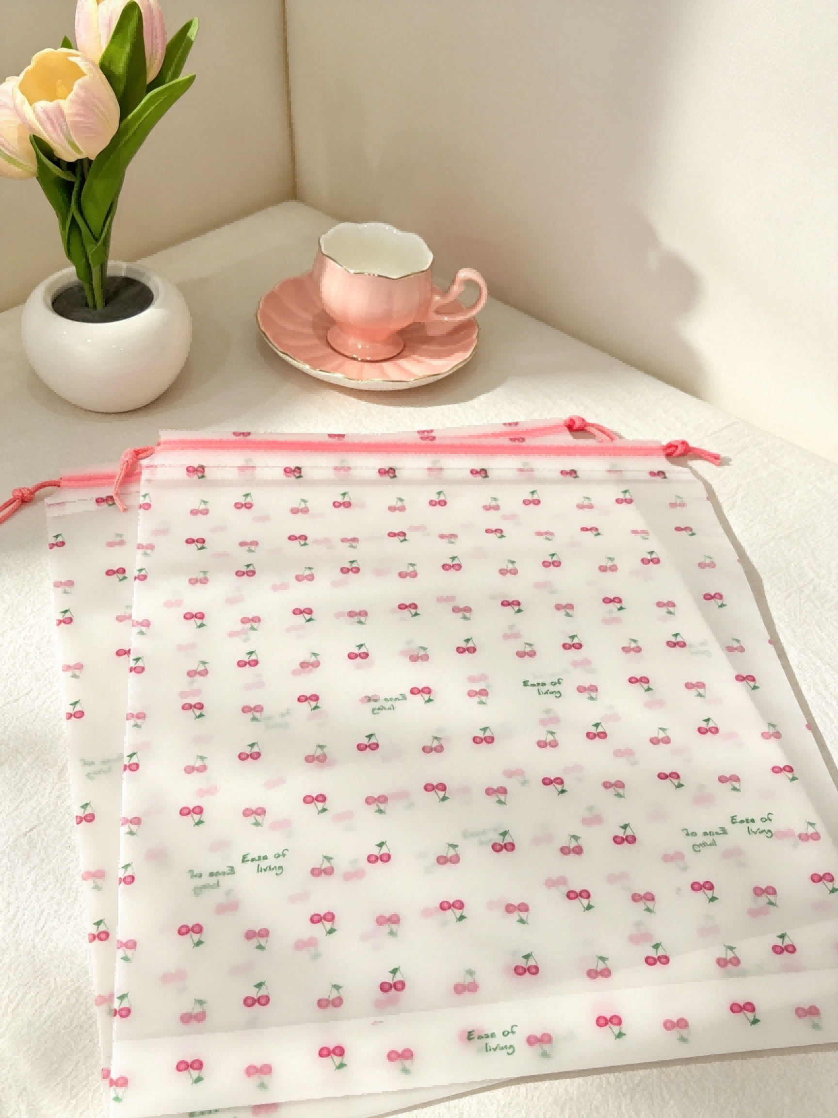 🍒樱桃磨砂束口袋Custom Cherry Printed Drawstring Pouch, Matte Storage Bag for Jewelry & Gifts