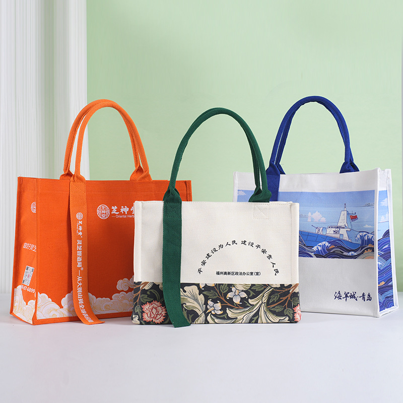 Custom Printed High-End Ribbon Canvas Tote Bags, Laminated Advertising Gift Bags for University Campaign