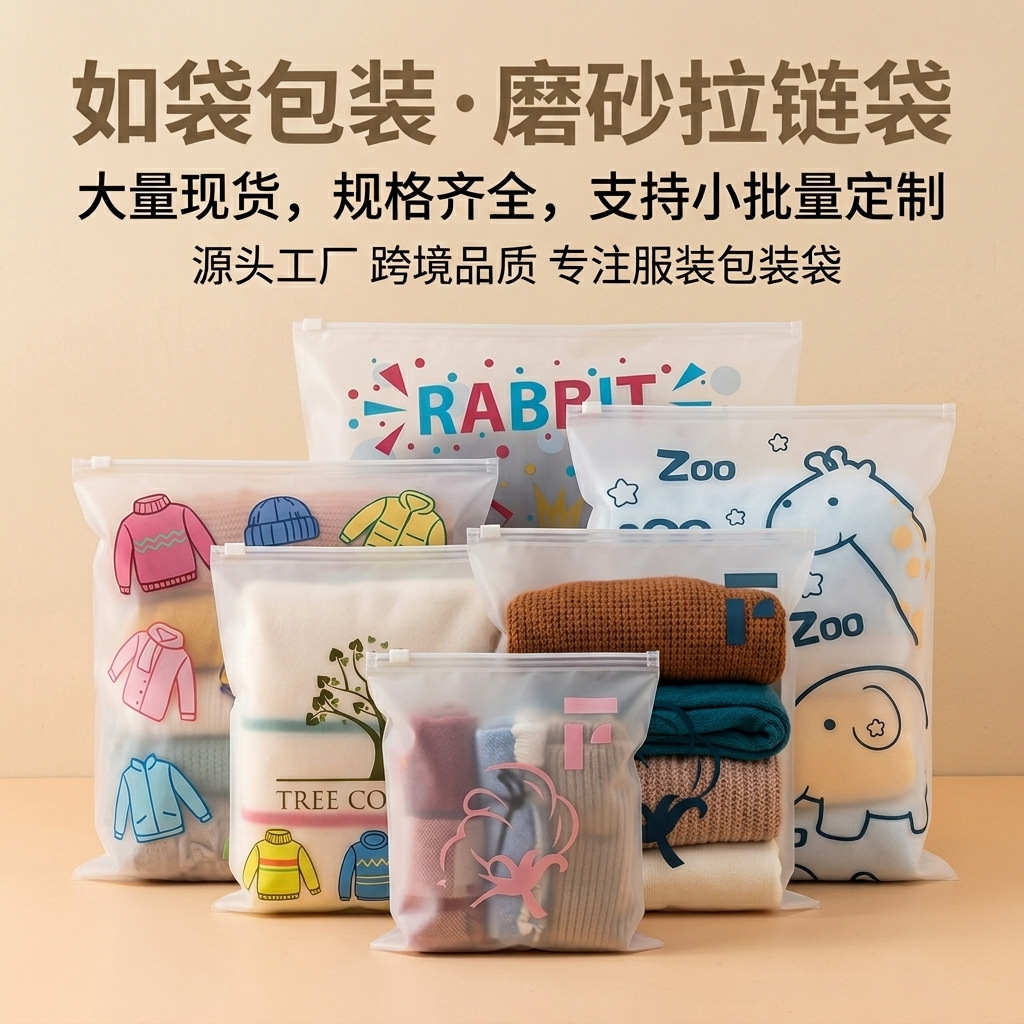 Custom Logo CPE Matte Clothing Zipper Bag, Small Batch Printed Matte Apparel Packaging Pouch