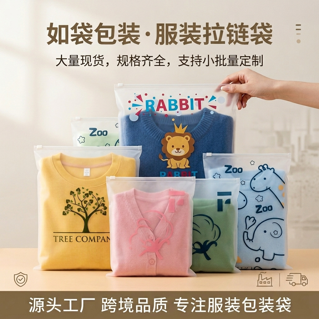 Custom Logo CPE Matte Clothing Zipper Bag, Small Batch Printed Matte Apparel Packaging Pouch