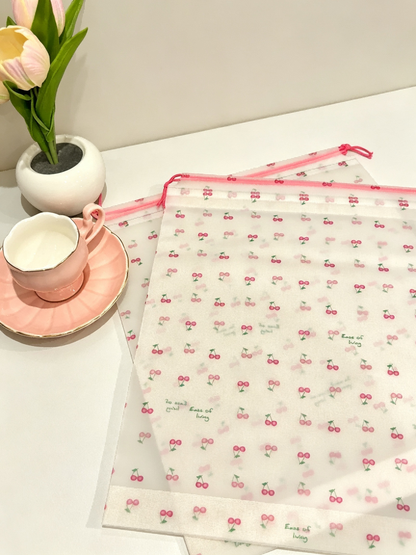🍒樱桃磨砂束口袋Custom Cherry Printed Drawstring Pouch, Matte Storage Bag for Jewelry & Gifts