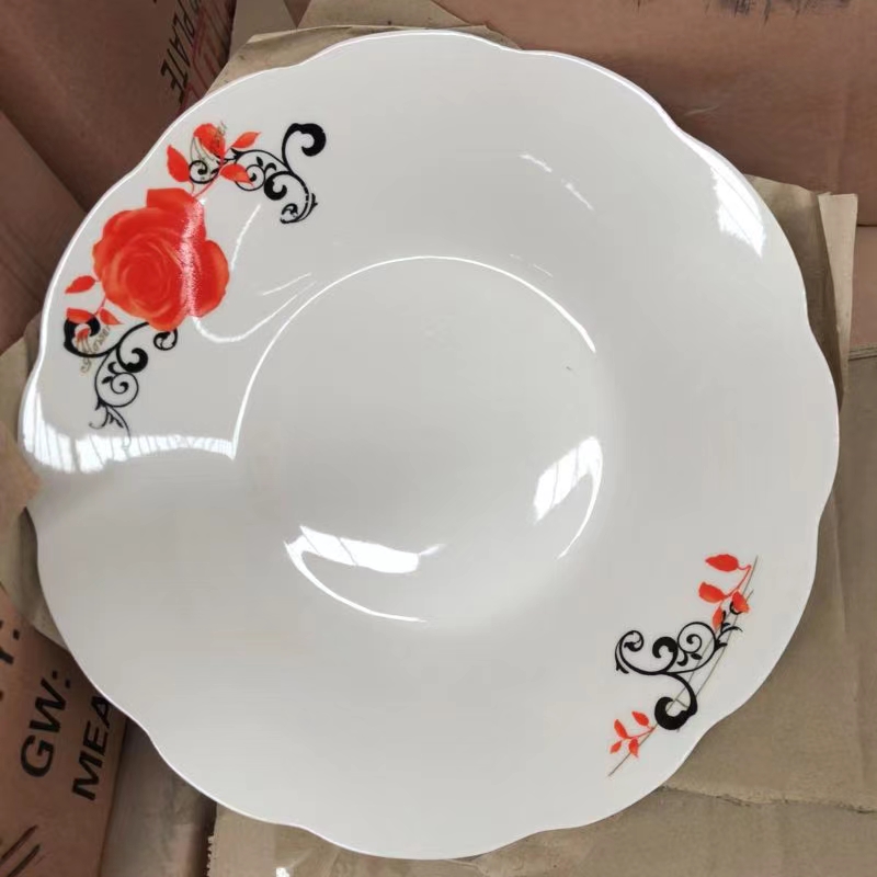 Wholesale cheap restaurant dinner white 8inch flat soup plate custom printed ceramic plate