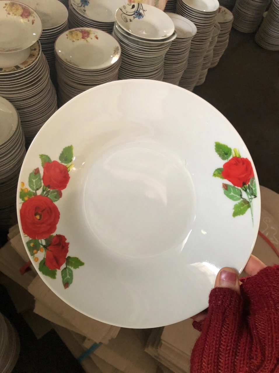 Wholesale cheap restaurant dinner white 8inch flat soup plate custom printed ceramic plate