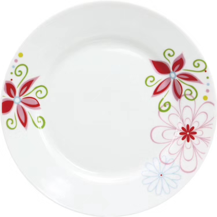Wholesale cheap restaurant dinner white 8inch flat soup plate custom printed ceramic plate