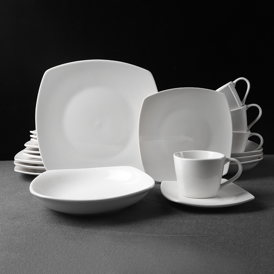 12pcs/16pcs18pcs 20pcs Ceramic Dinner Set White Square Shape Dinnerware Set for Gift