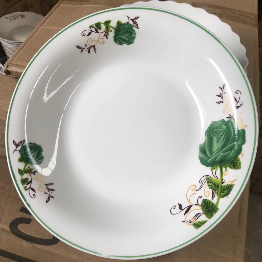 Wholesale cheap restaurant dinner white 8inch flat soup plate custom printed ceramic plate
