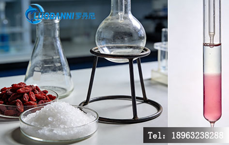 左侧展示&ldquo;枸杞/白糖样品+蒸馏烧瓶&rdquo;，右侧展示&ldquo;滴定管变色瞬间&rdquo;。