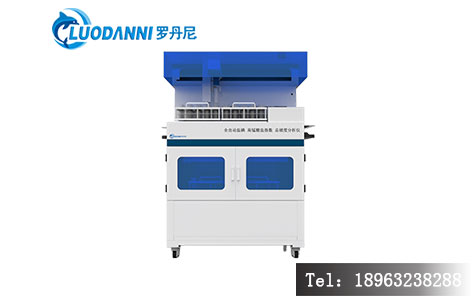 山东罗丹尼品牌全自动高锰酸盐指数测定仪的操作界面与核心参数表。突出显示：消解温度（70-80℃/100℃可选）、电位突跃阈值（>50mV/mL）、RSD（&le;0.5%）。