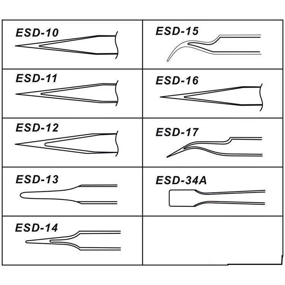 ESD tweezers -9-piece set with sail bag