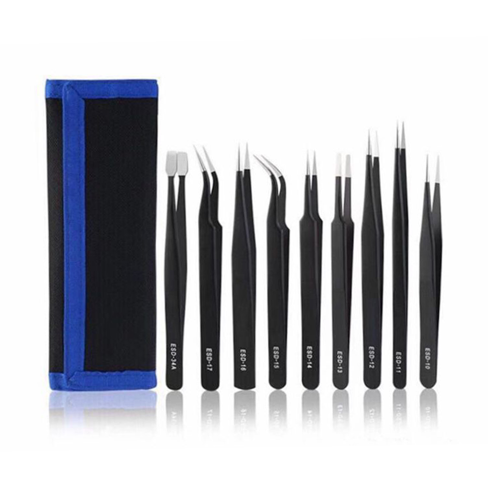 ESD tweezers -9-piece set with sail bag