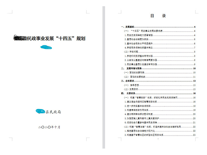 县级民政事业“十四五”发展编制案例