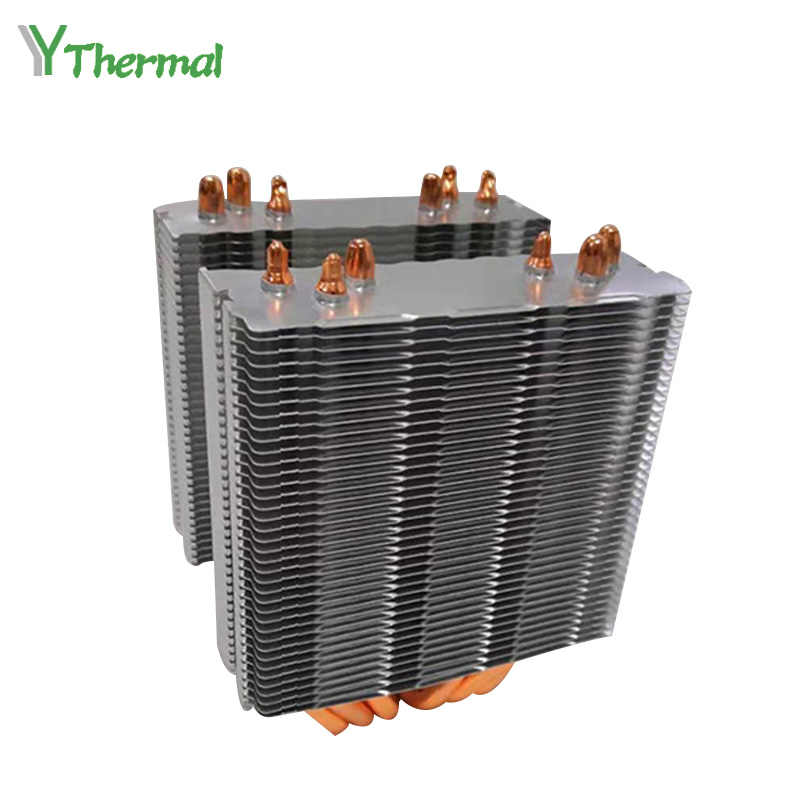 Aluminum Computer CPU Active Heatsink Zipper Fin Stacked Heat Sink With Heat Pipes