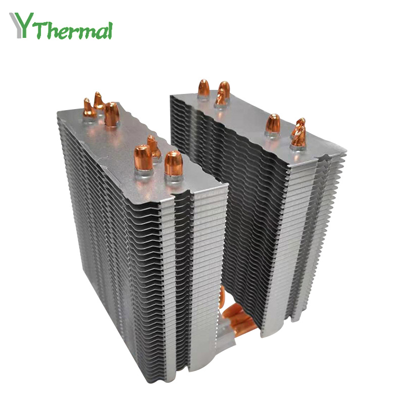 Aluminum Computer CPU Active Heatsink Zipper Fin Stacked Heat Sink With Heat Pipes