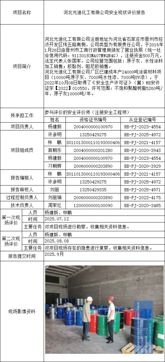 1.1河北光迪化工有限公司安全现状评价报告