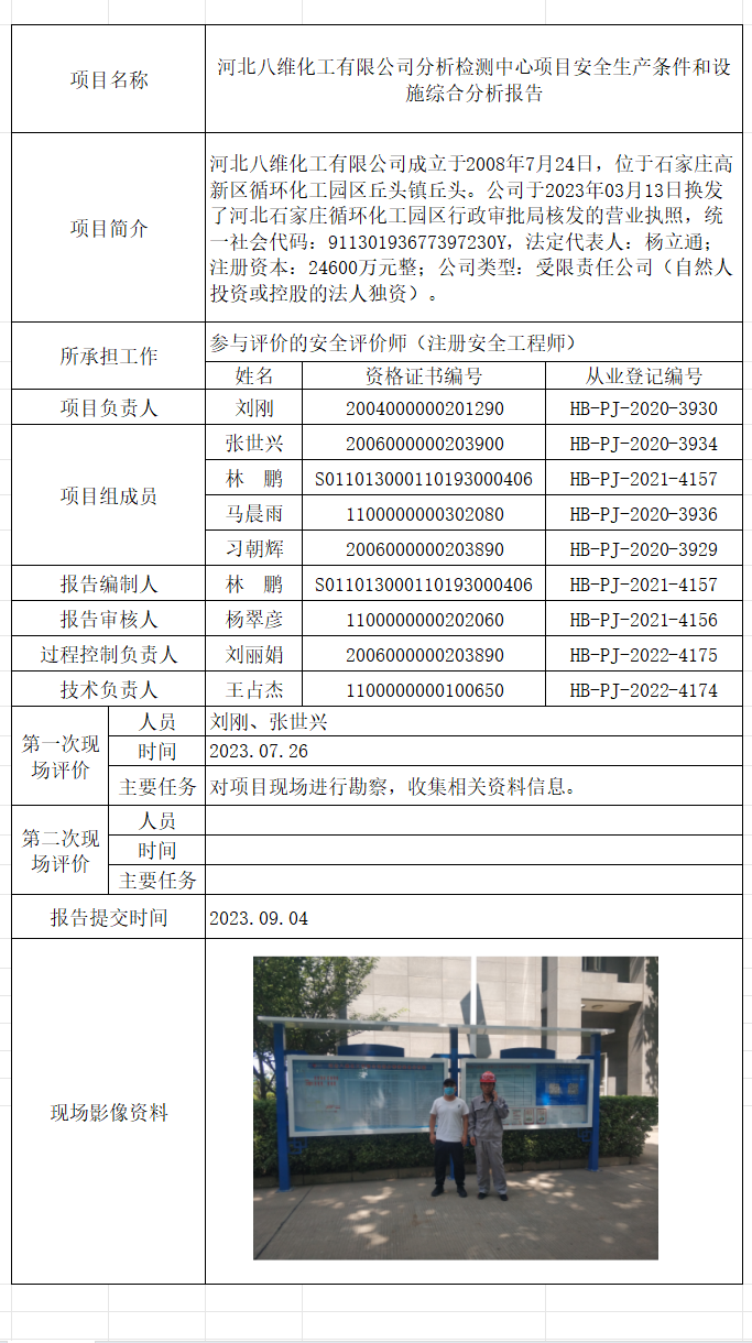 河北八维化工有限公司分析检测中心项目安全生产条件和设施综合分析报告