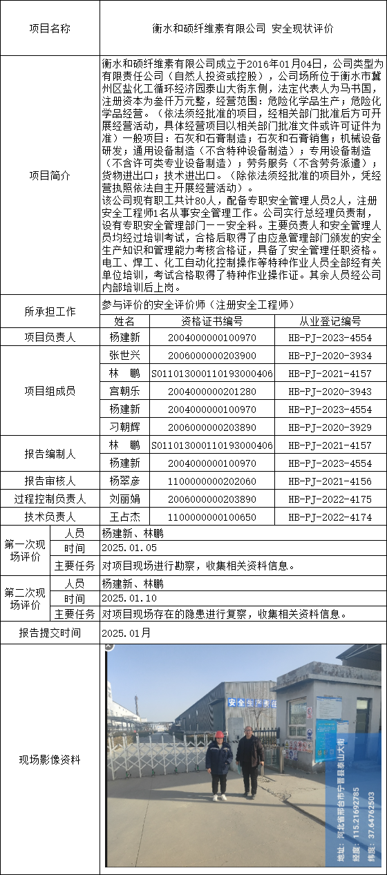衡水和硕纤维素有限公司 安全现状评价