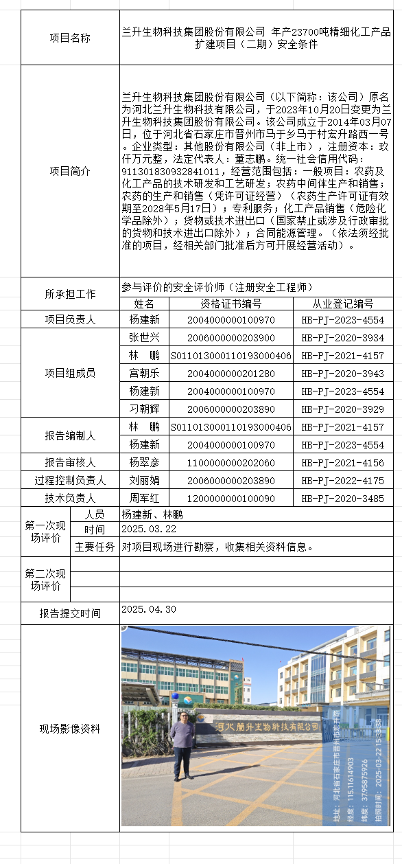 1兰升生物科技集团股份有限公司 年产23700吨精细化工产品扩建项目（二期）安全条件