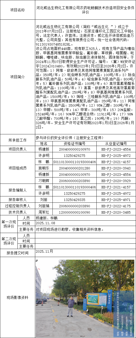 1河北威远生物化工有限公司农药吡蚜酮技术改造项目安全条件评价