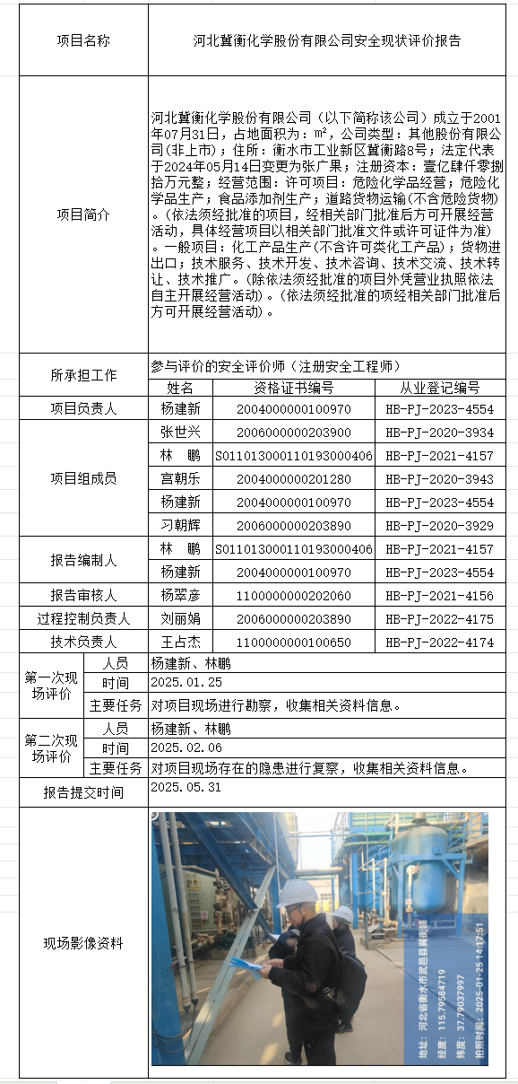 1河北冀衡化学股份有限公司安全现状评价报告